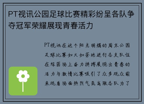 PT视讯公园足球比赛精彩纷呈各队争夺冠军荣耀展现青春活力