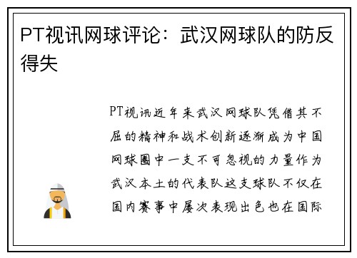 PT视讯网球评论：武汉网球队的防反得失