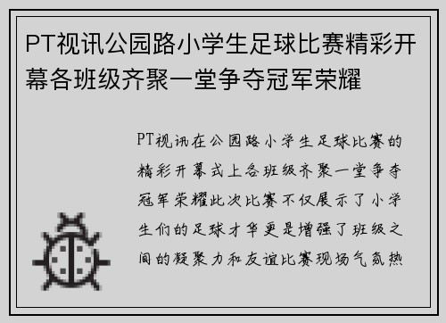 PT视讯公园路小学生足球比赛精彩开幕各班级齐聚一堂争夺冠军荣耀
