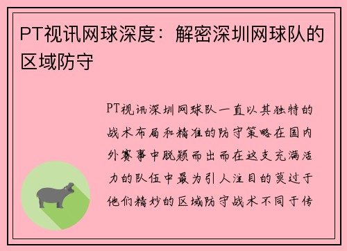 PT视讯网球深度：解密深圳网球队的区域防守
